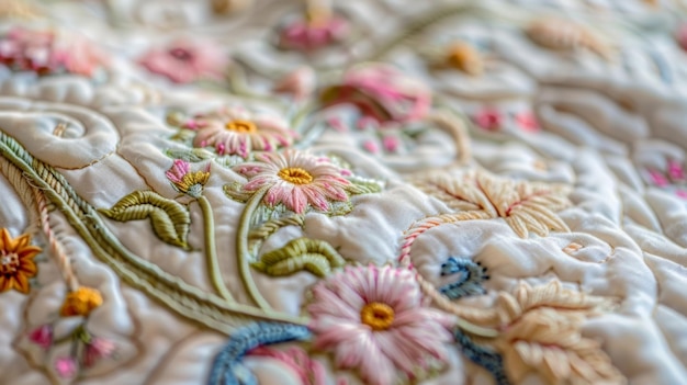 haftowane motywy na tkaninie